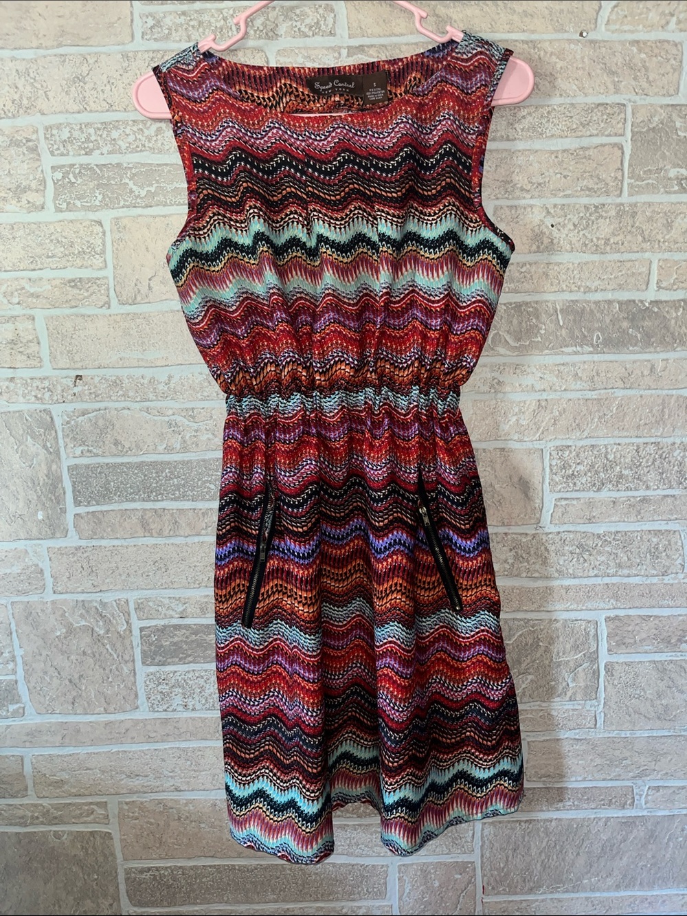 Speed Control Multicolor Zigzag Knit Mini Dress